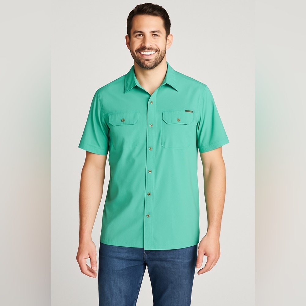 💚 Eddie Bauer Men’s Guide Short Sleeve Shirt – L – Teal Green 💚